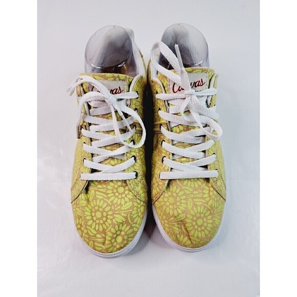 Lands End Canvas Shoes Sneakers Lime Green Citrus Floral Women's Size 8 B - Picture 2 of 8